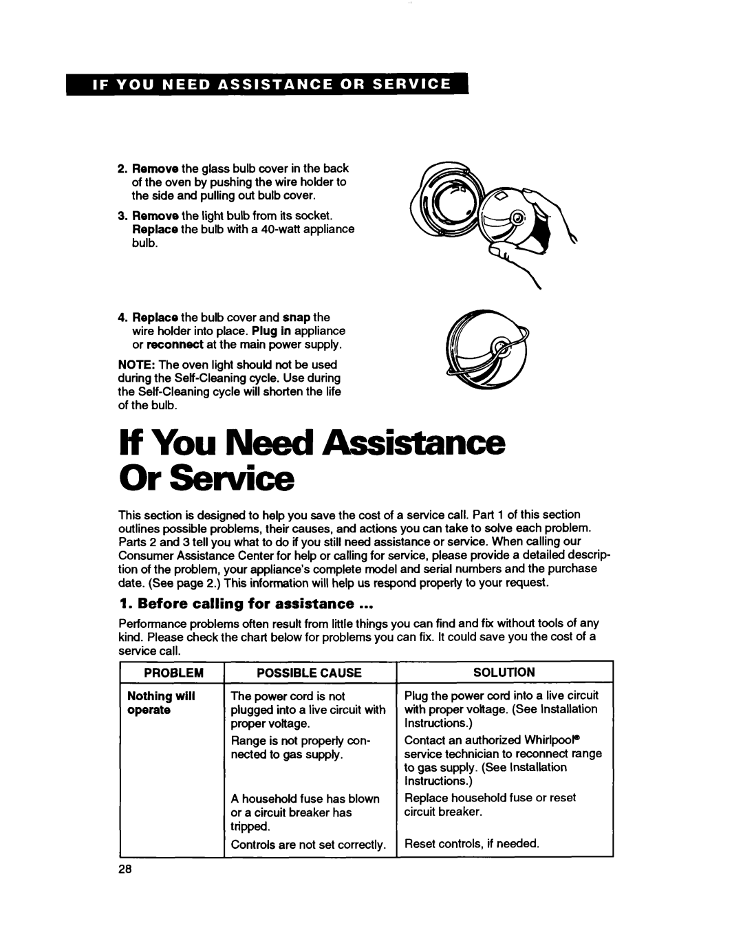 Whirlpool TGR88W2B manual If You Need Assistance Or Service, Before calling for assistance 