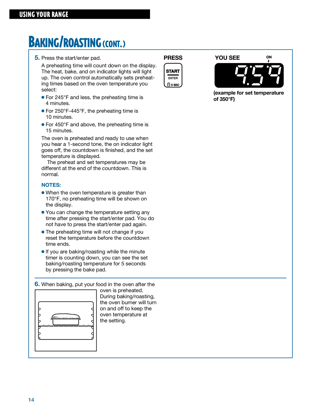 Whirlpool TGS325E manual Example for set temperature of 350F 