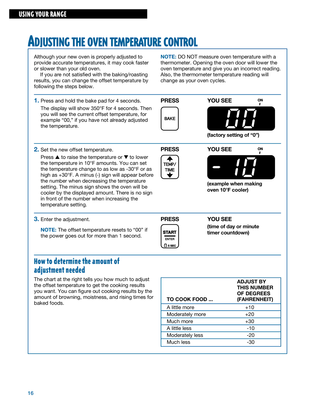 Whirlpool TGS325E manual Adjust by, This Number, Degrees, To Cook Food Fahrenheit 