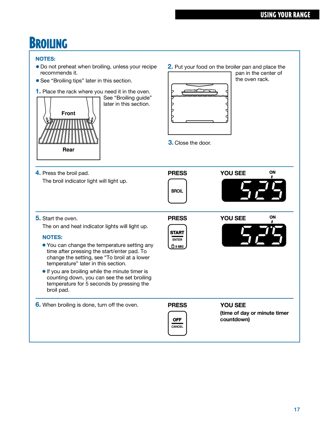 Whirlpool TGS325E manual Broiling, When broiling is done, turn off the oven, Countdown 