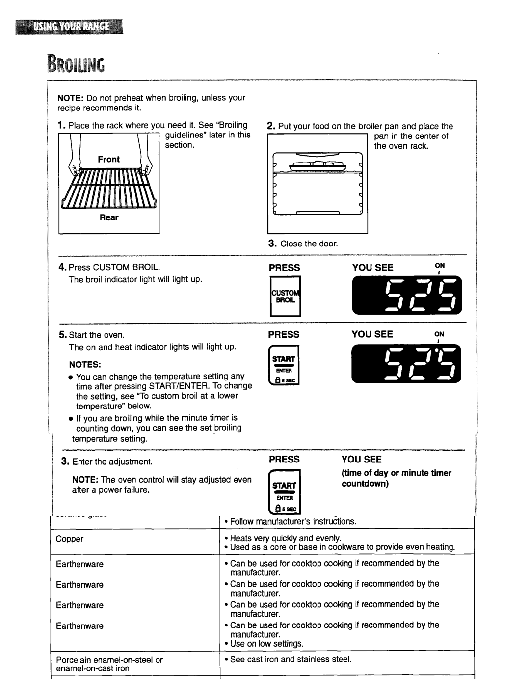 Whirlpool TGS325G warranty YOU see Pressyou see on, Custom Broil 