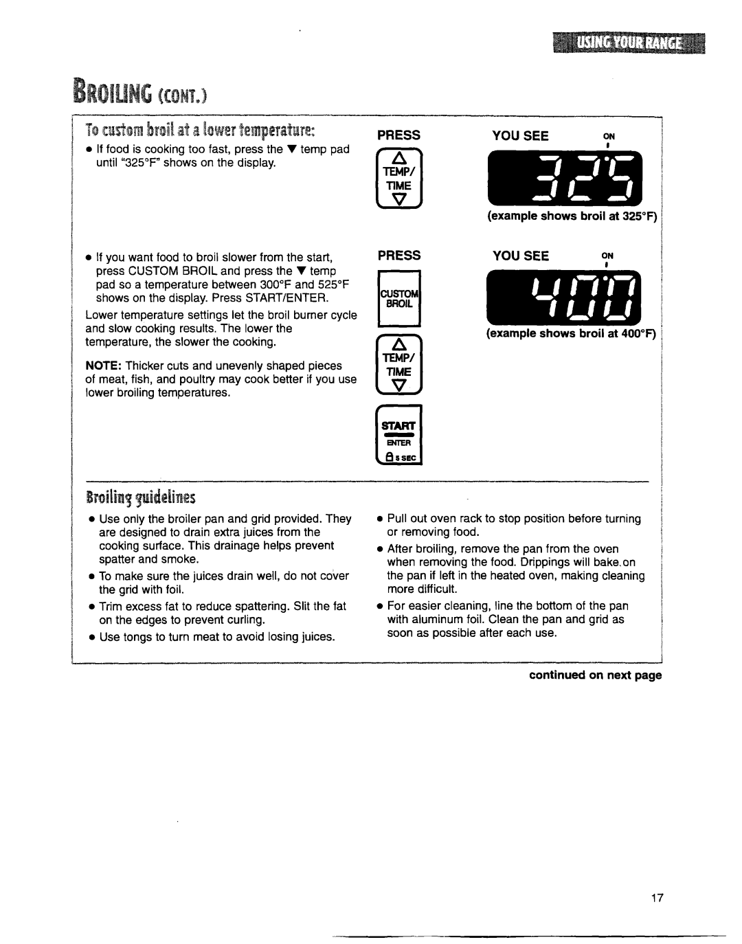 Whirlpool TGS325G warranty 0TEMP, Utemp Time 