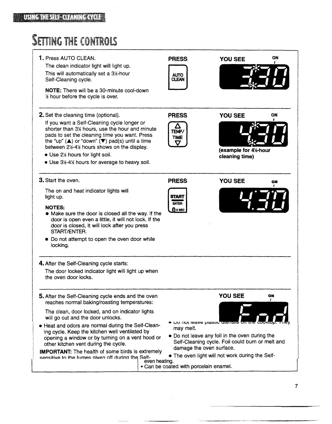 Whirlpool TGS325G warranty YOU see YOU see on, Start/Enter 