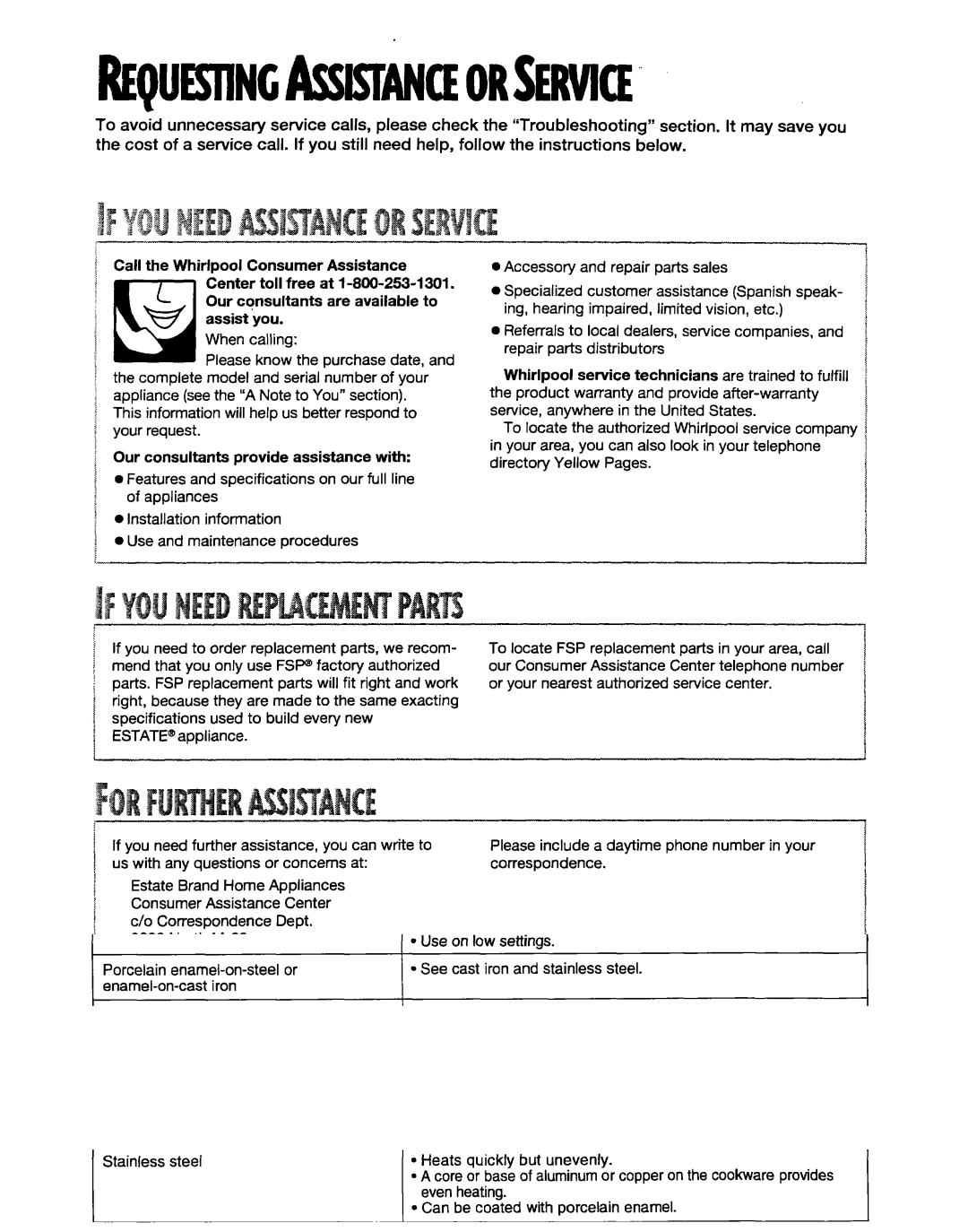 Whirlpool TGS325G warranty Requestingassisi’Anceorseiwicf 