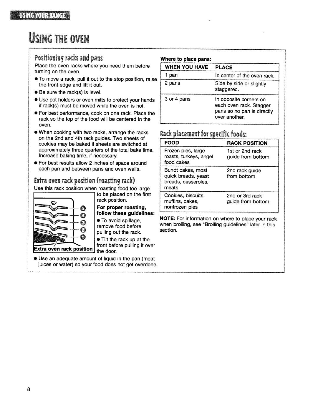 Whirlpool TGS325G warranty Food, Position 