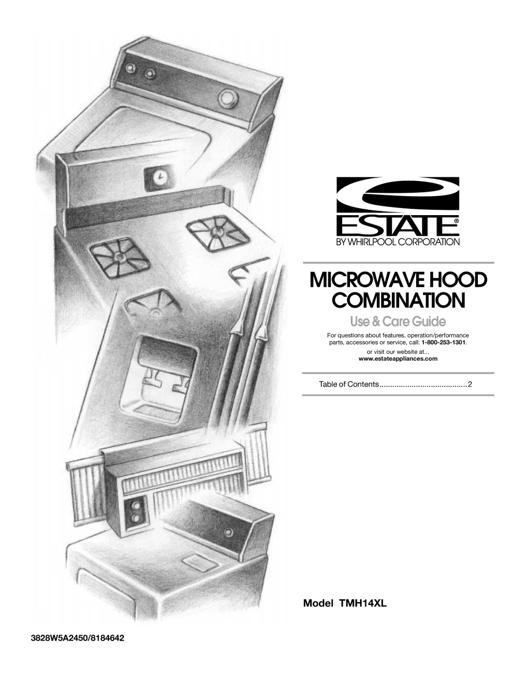 Whirlpool TMH14XL manual Microwave Hood Combination, Use & Care Guide, 3828W5A2450/8184642 