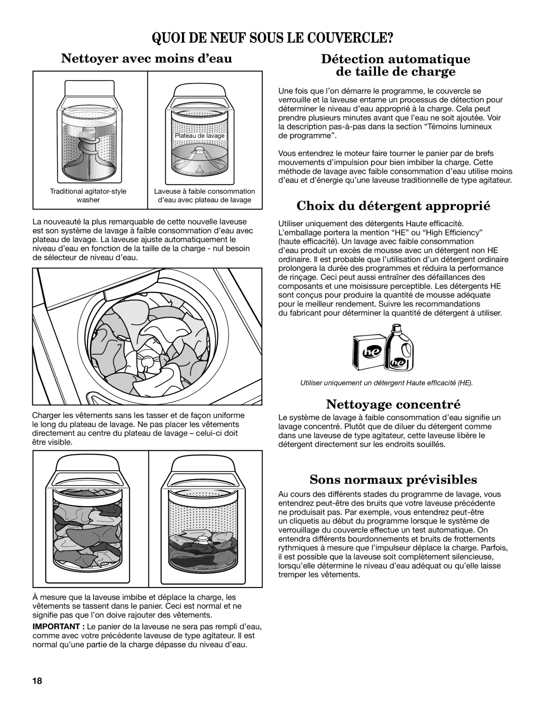 Whirlpool TOP-LOADING HIGH EFFICIENCY LOW-WATER WASHER Quoi DE Neuf Sous LE COUVERCLE?, Choix du détergent approprié 