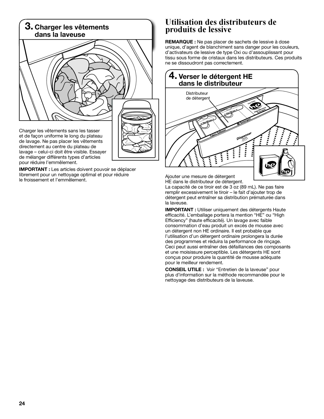 Whirlpool TOP-LOADING HIGH EFFICIENCY LOW-WATER WASHER warranty Charger les vêtements dans la laveuse 