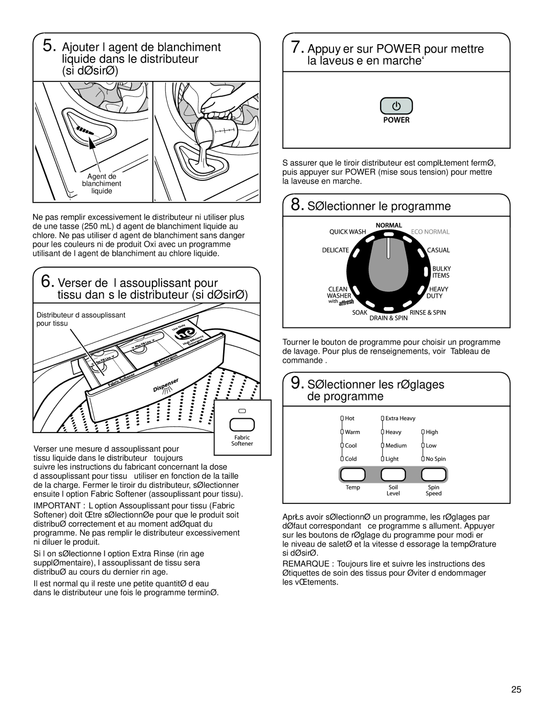 Whirlpool TOP-LOADING HIGH EFFICIENCY LOW-WATER WASHER warranty Appuyer sur Power pour mettre la laveuse en marche` 