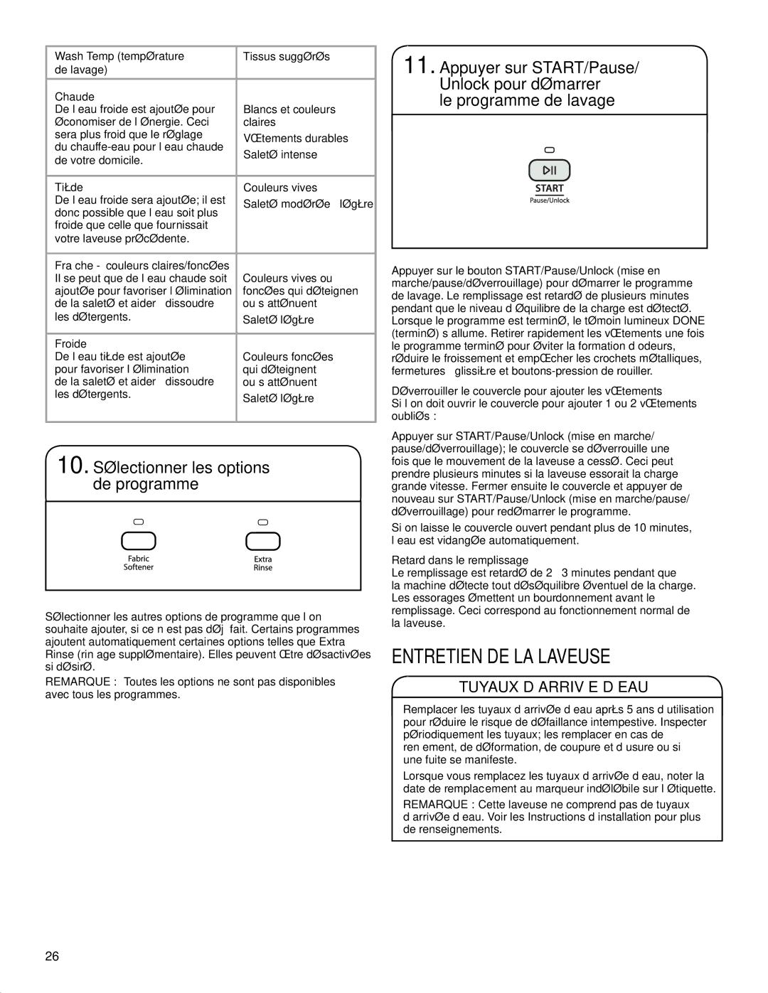 Whirlpool TOP-LOADING HIGH EFFICIENCY LOW-WATER WASHER Entretien DE LA Laveuse, 10. Sélectionner les options de programme 