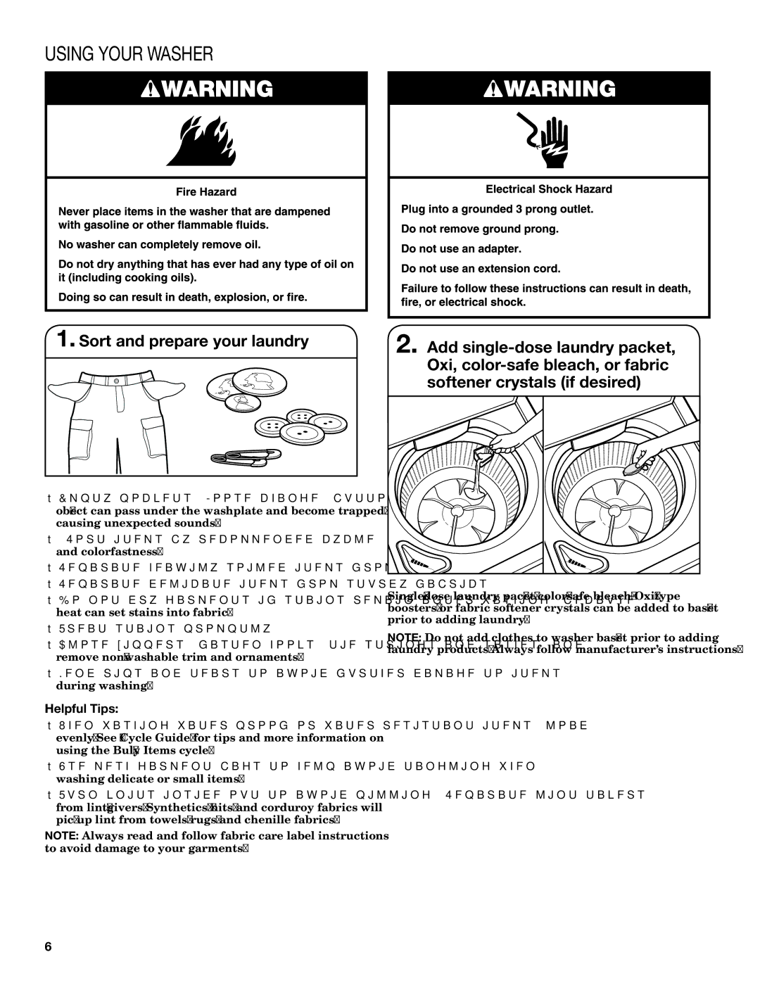 Whirlpool TOP-LOADING HIGH EFFICIENCY LOW-WATER WASHER warranty Using Your Washer, Helpful Tips 