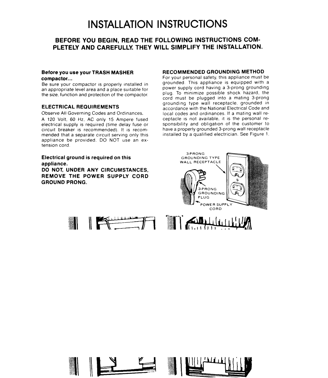 Whirlpool 403, TRASH MASHER Before you use your Trash Masher compactor, Electrical ground is required on this appliance 