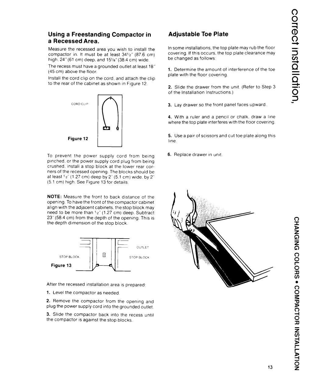 Whirlpool JTF8500XL, TRASH MASHER, Trash Compactor Using a Freestanding Compactor in a Recessed Area, Adjustable Toe Plate 