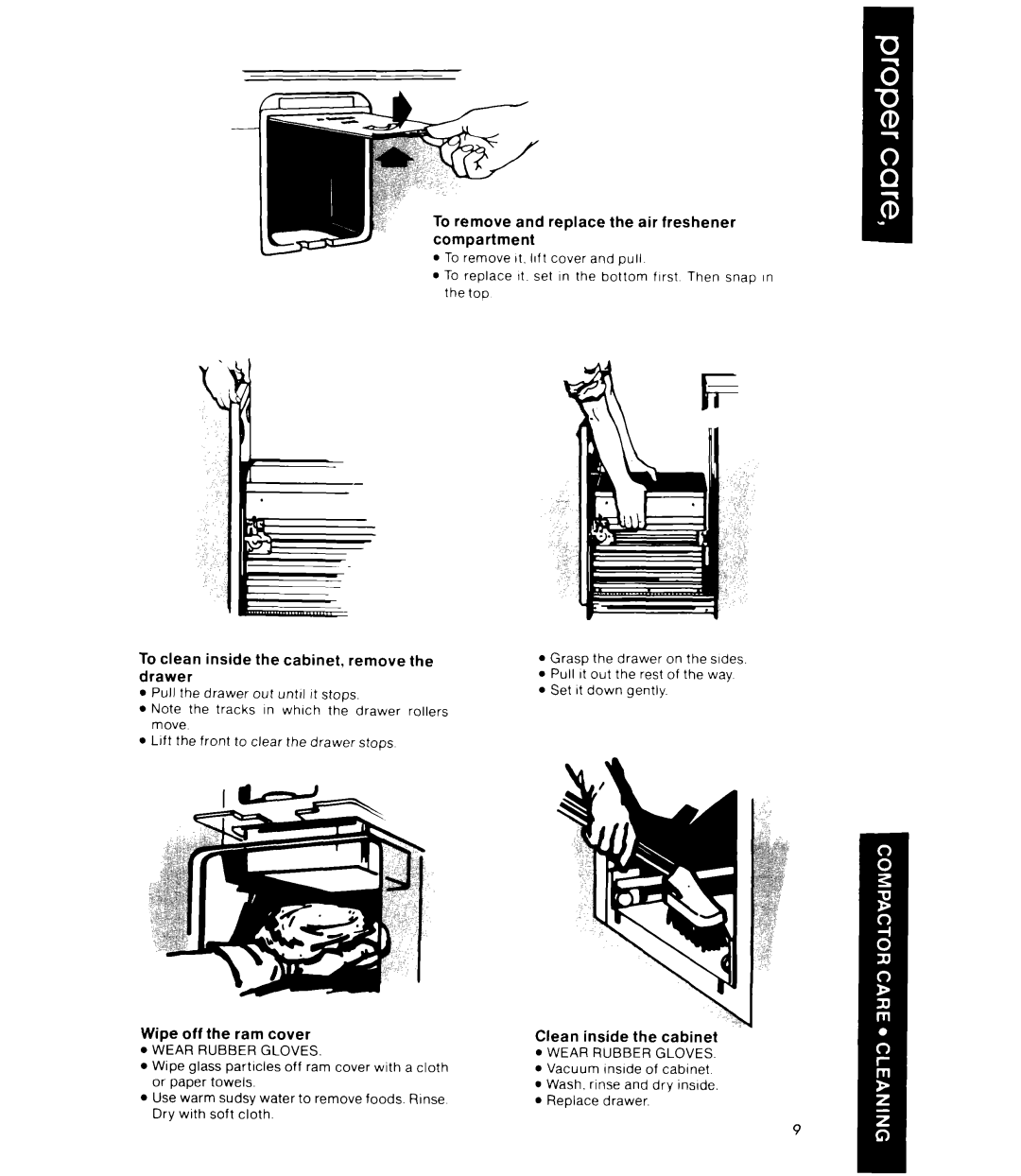 Whirlpool JTF8500XL To remove and replace the air freshener compartment, To clean inside the cabinet, remove the drawer 