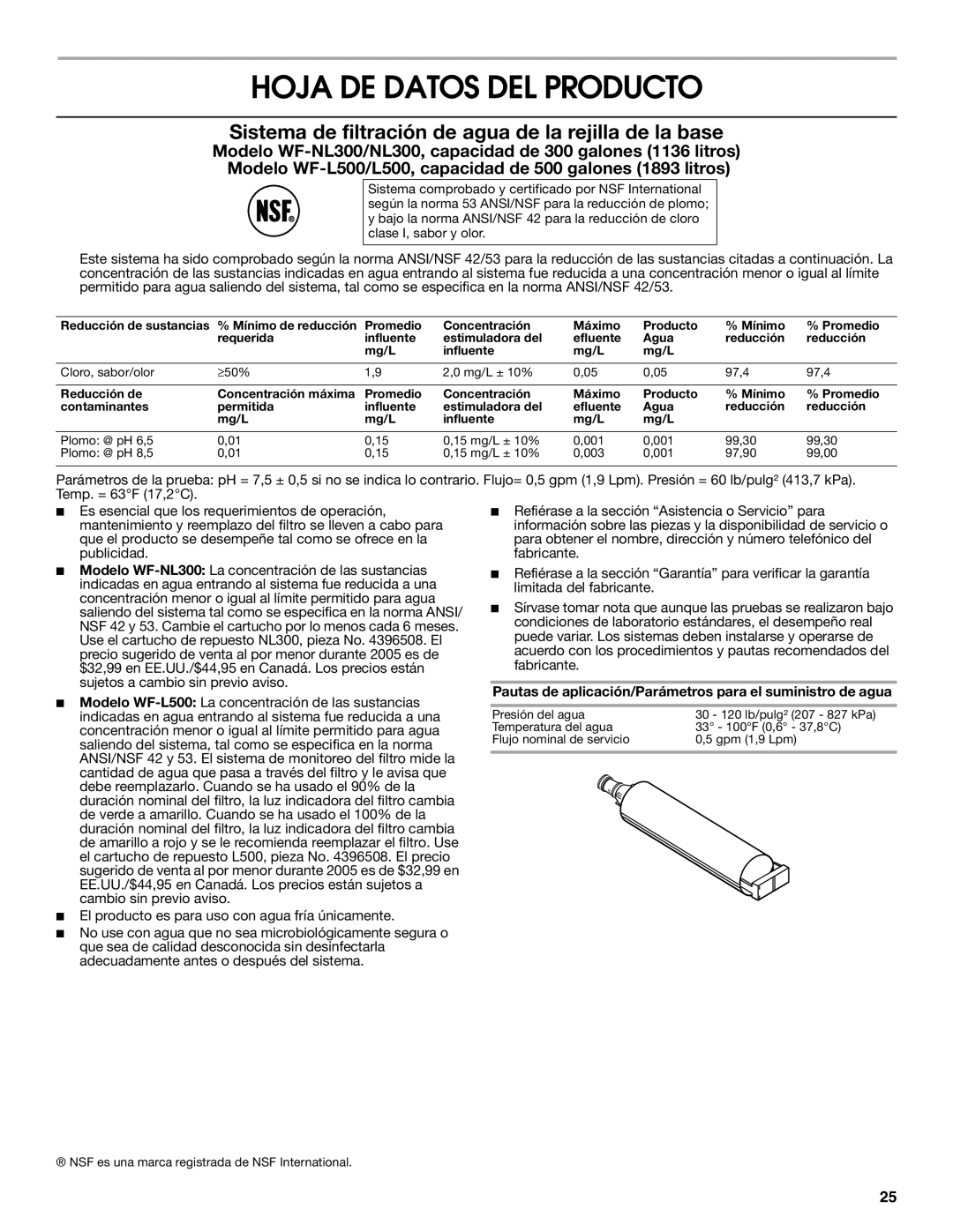 Whirlpool TS22AGXNQ00 warranty Hoja DE Datos DEL Producto, Pautas de aplicación/Parámetros para el suministro de agua 