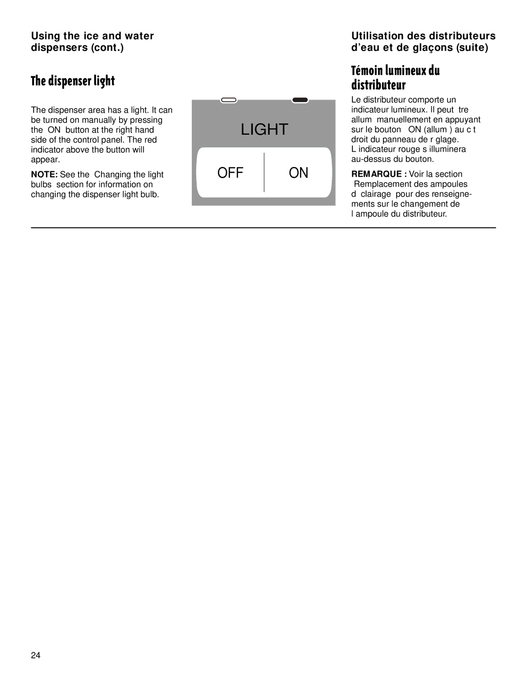 Whirlpool TS22AQXGN00 manual Dispenser light, Light 