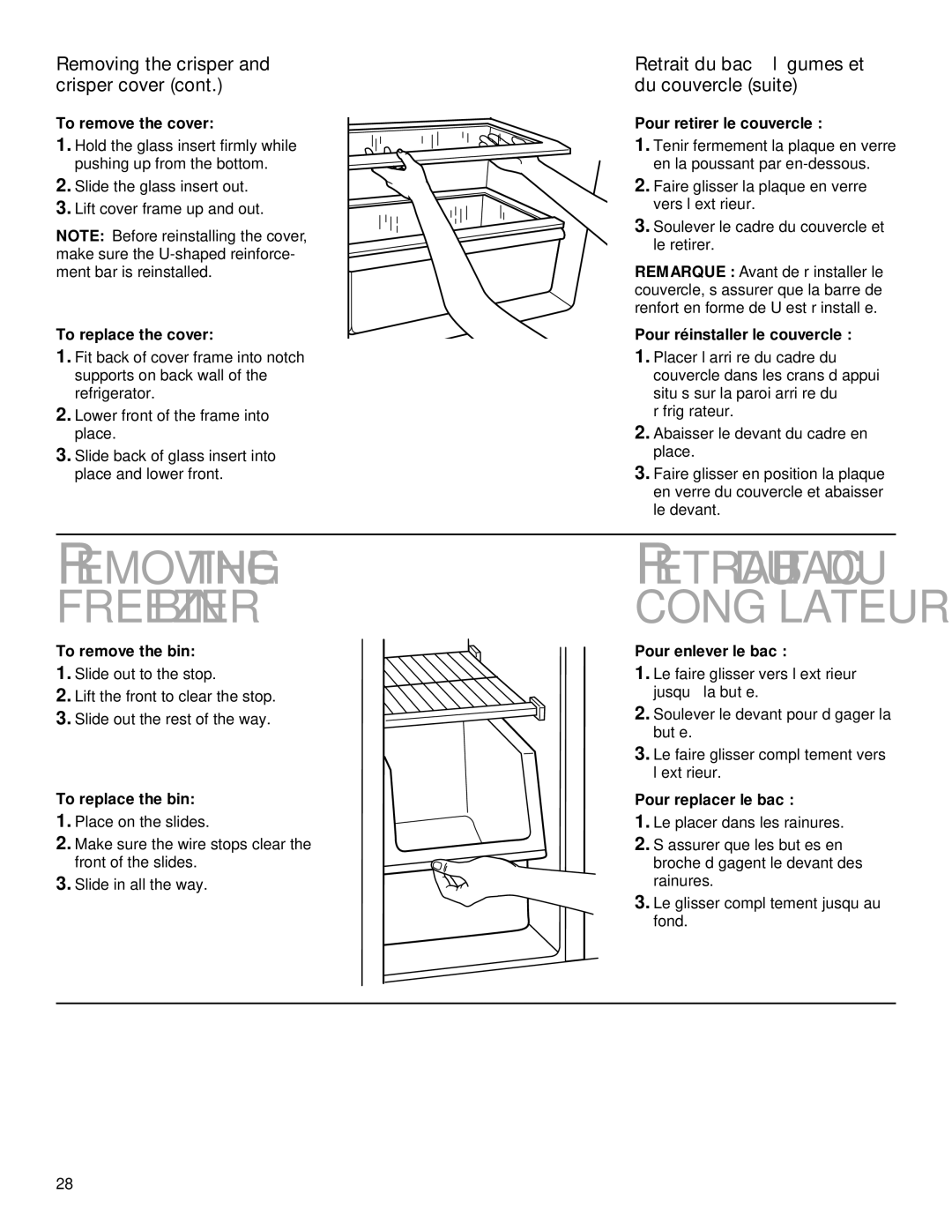 Whirlpool TS22AQXGN00 manual Removing Freezer BIN, Removing the crisper and crisper cover 