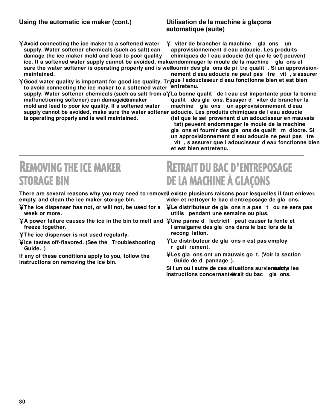 Whirlpool TS22AQXGN00 manual Using the automatic ice maker, Utilisation de la machine à glaçons automatique suite 