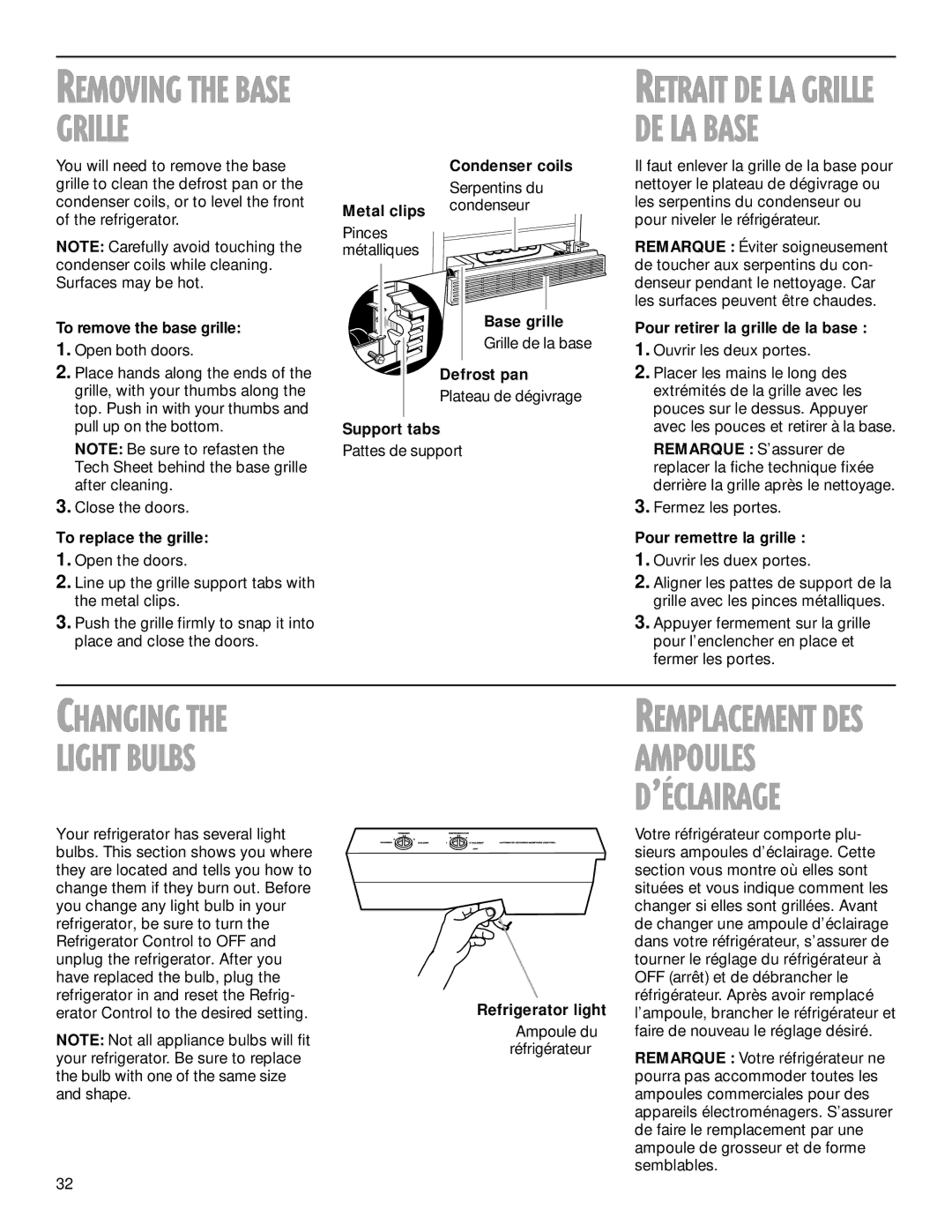 Whirlpool TS22AQXGN00 manual Light Bulbs 