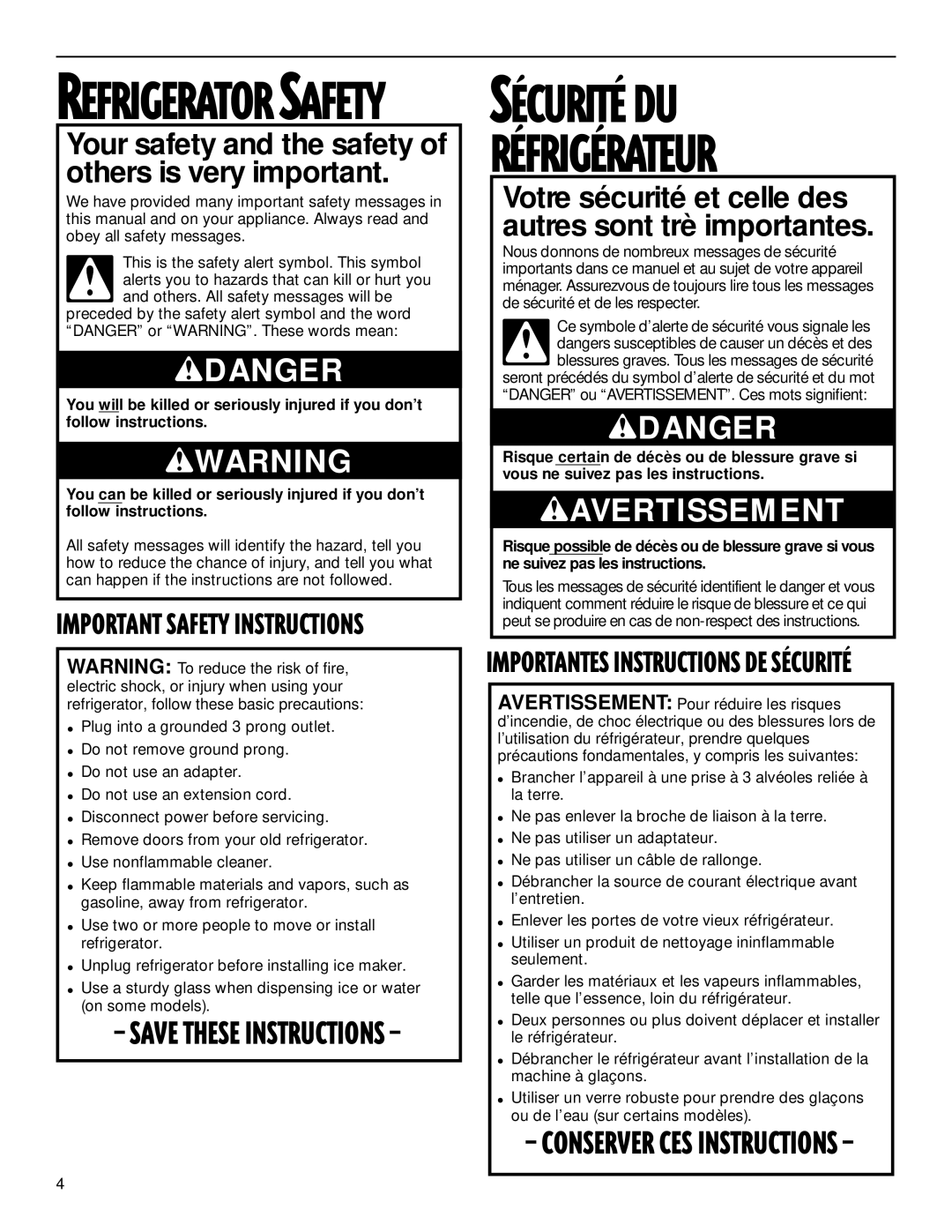 Whirlpool TS22AQXGN00 manual SƒCURITƒ DU 