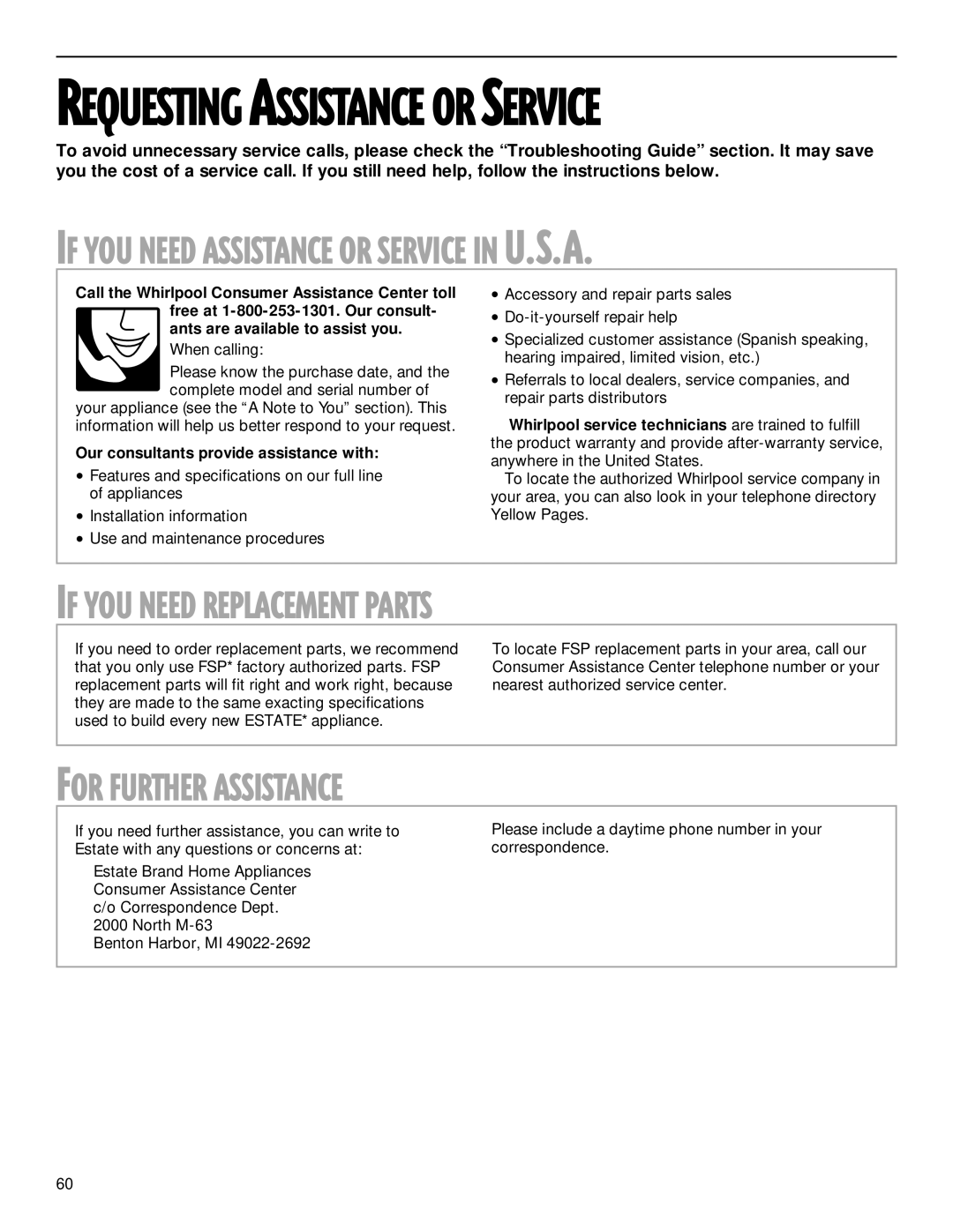 Whirlpool TS22AQXGN00 manual If YOU Need Replacement Parts, For Further Assistance, Our consultants provide assistance with 