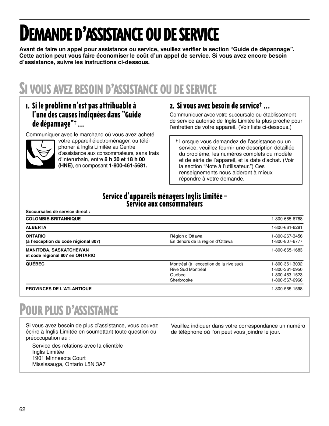 Whirlpool TS22AQXGN00 manual Pour Plus Dõassistance, Demande Dõassistance OU DE Service 