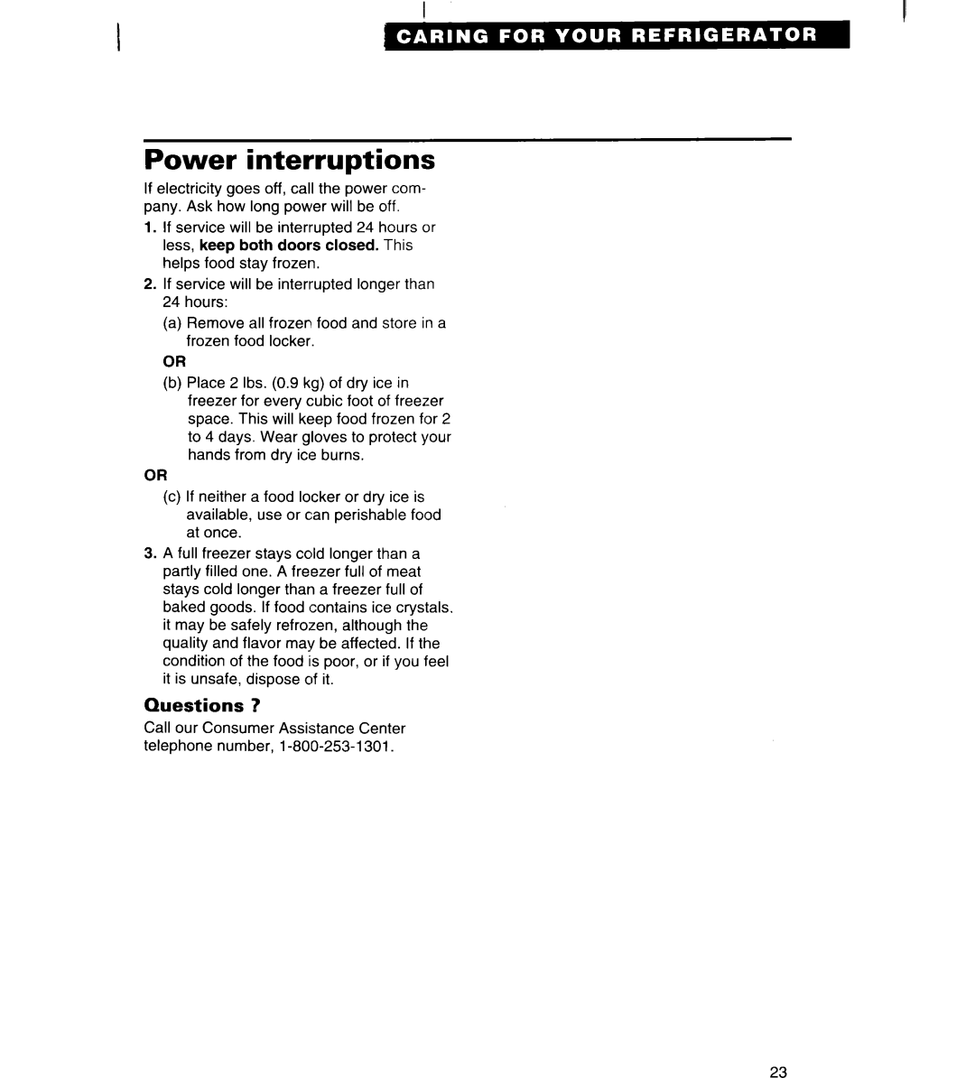 Whirlpool TS22AW important safety instructions Power interruptions, Questions 