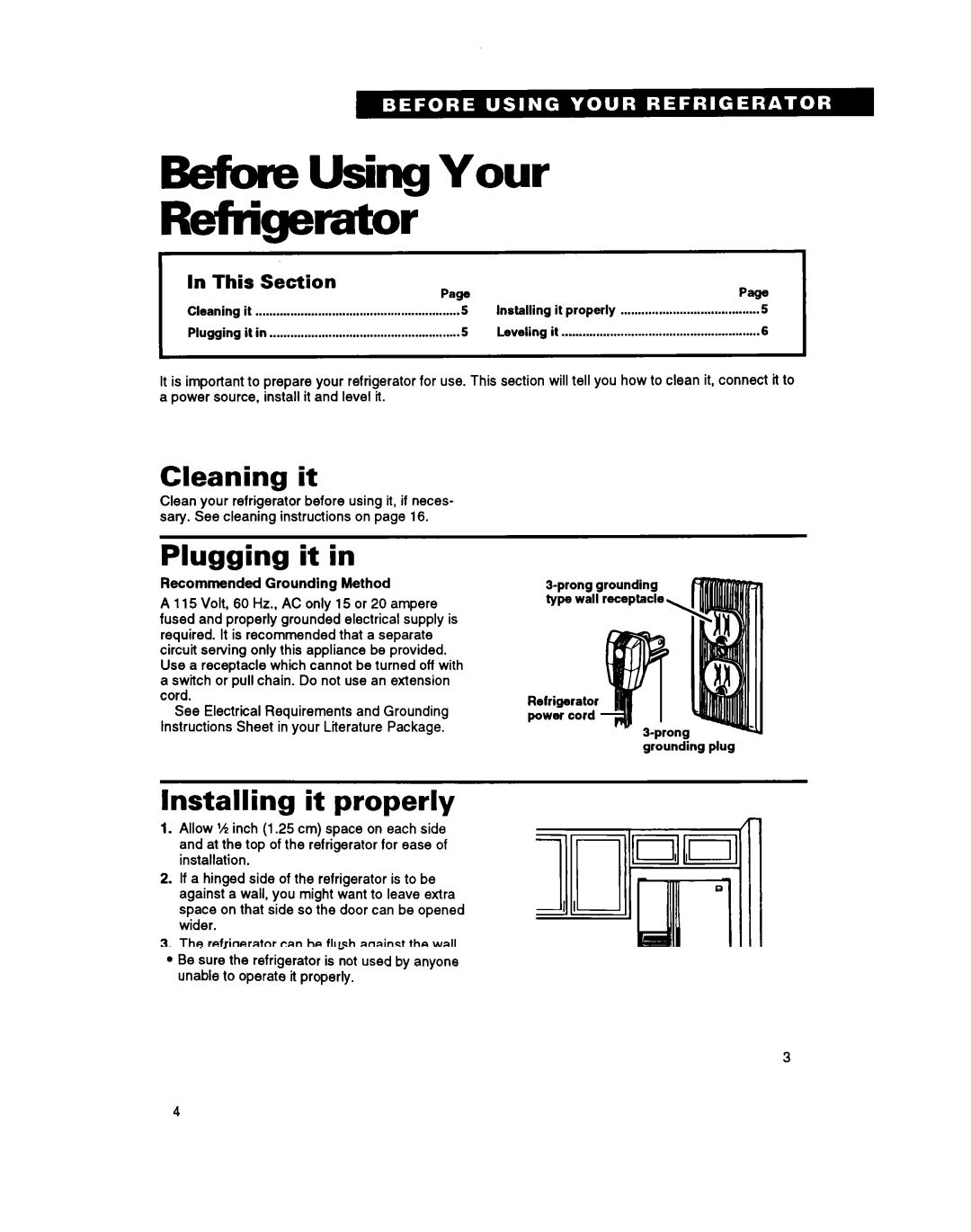 Whirlpool TS22BR Before Using Your Refrigerator, Cleaning it, Plugging it, Installing it properly, This Section Pa*Page 