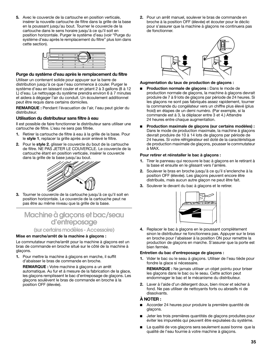 Whirlpool TS25AFXKQ00 manual Machine à glaçons et bac/seau d’entreposage, sur certains modèles - Accessoire, À Noter 
