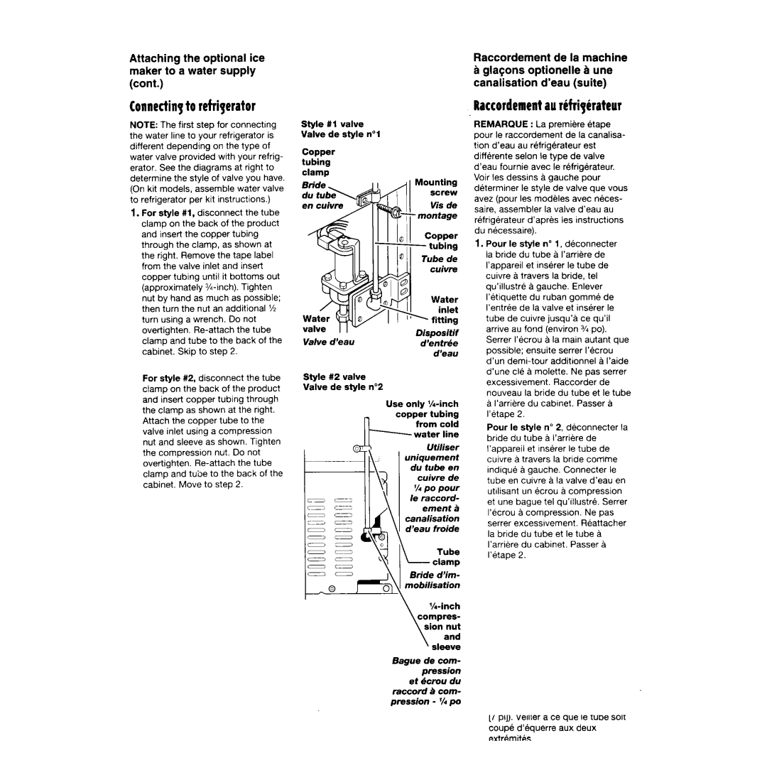 Whirlpool TT14DKXEW13 manual Connectingto refrigerator, RaccordementaurCfriy4rateur 