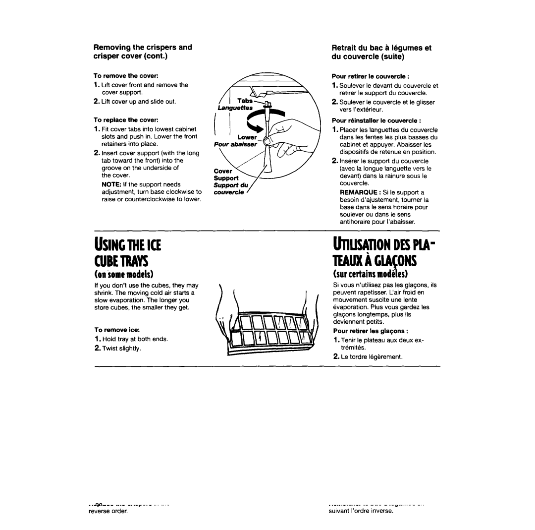 Whirlpool TT14DKXEW13 manual Cubetrays, On iome models, SWcertainsmod4esF, Removing the crispers and crisper cover 