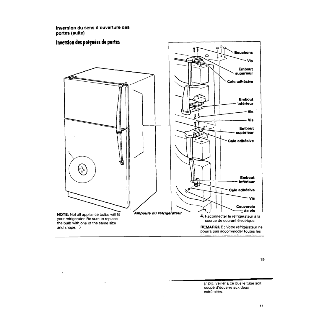 Whirlpool TT14DKXEW13 manual Inversiondespoipnies deportes, Inversion du sens d’ouverture des portes suite 