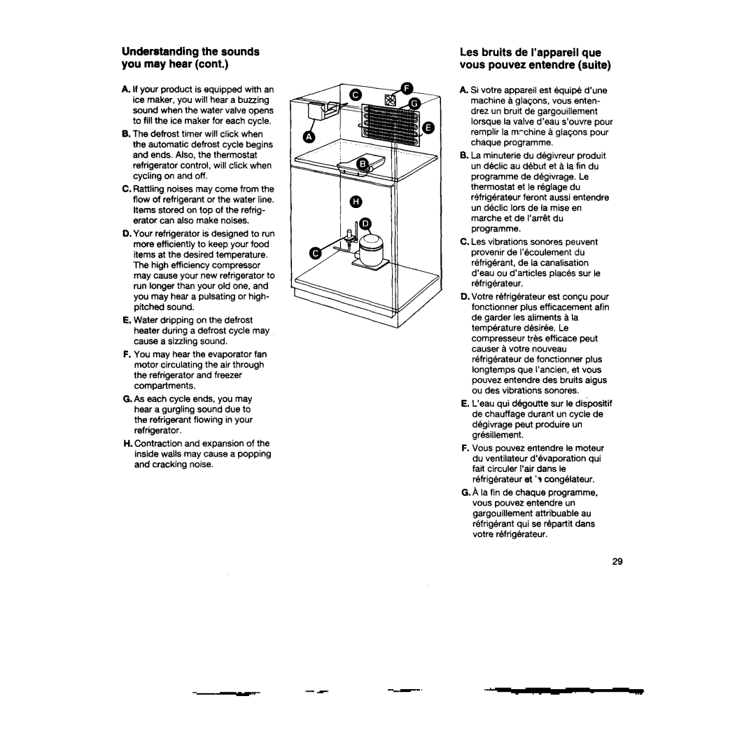 Whirlpool TT14DKXEW13 manual Understanding the sounds you may hear, Les bruits de I’appareil que vous pouvez entendre suite 