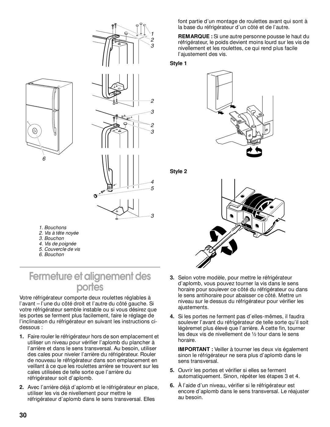 Whirlpool TT14DKXJW00 manual Fermeture et alignement des Portes, Style 