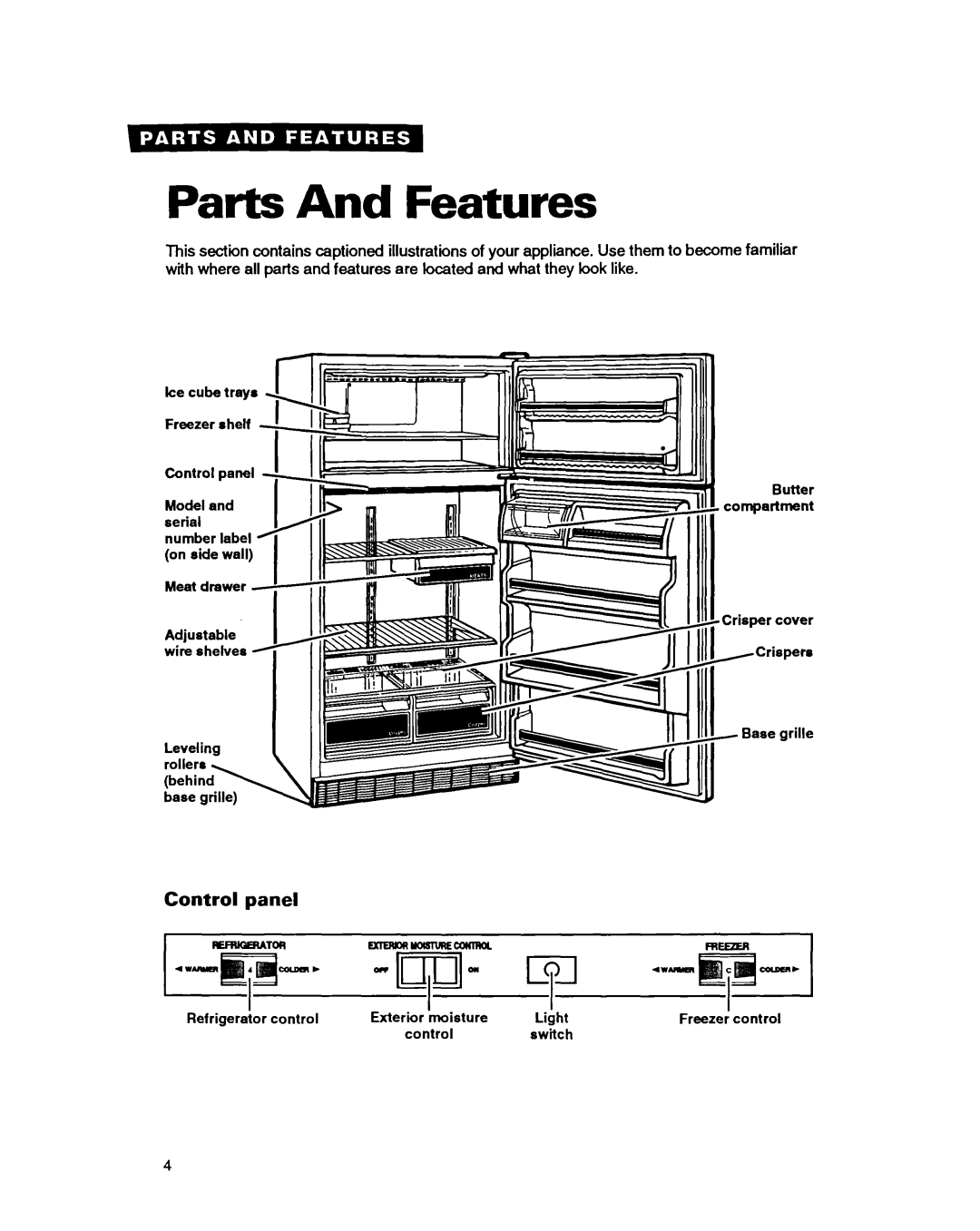 Whirlpool TT18HK warranty Parts And Features, Control panel 