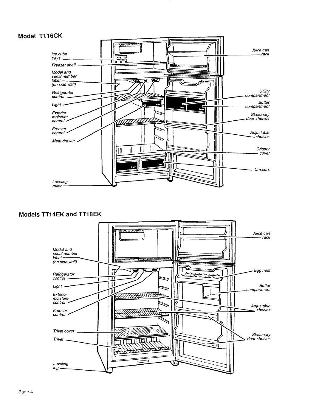 Whirlpool TTI 6DK, TTI4CK, TT20AK, TT2OBK installation instructions Model TTI 6CK, Models TT14EK and TT18EK 