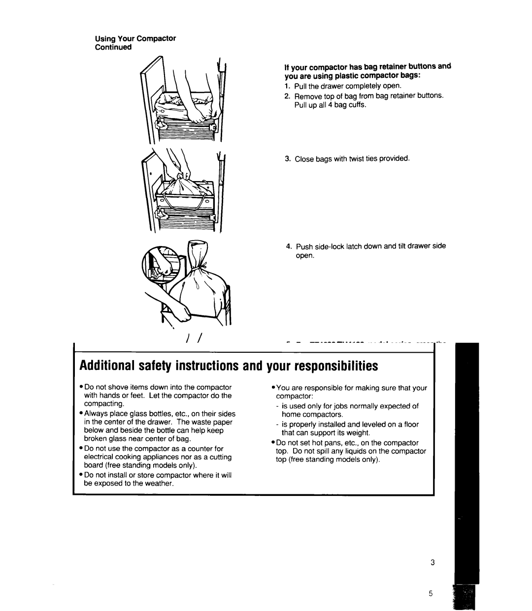 Whirlpool TU4100X, TUSIOOX, TF4600X, TFSGOOX manual Installing a new bag 