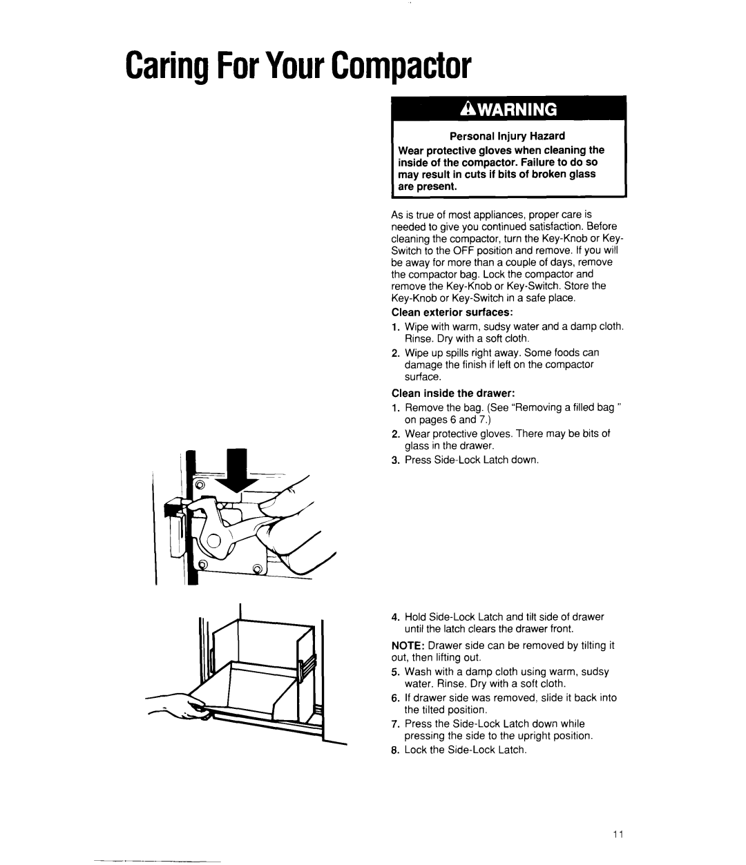 Whirlpool TC8750X, TU4700X, TC4700X, TC8700X manual CaringForYourCompactor 