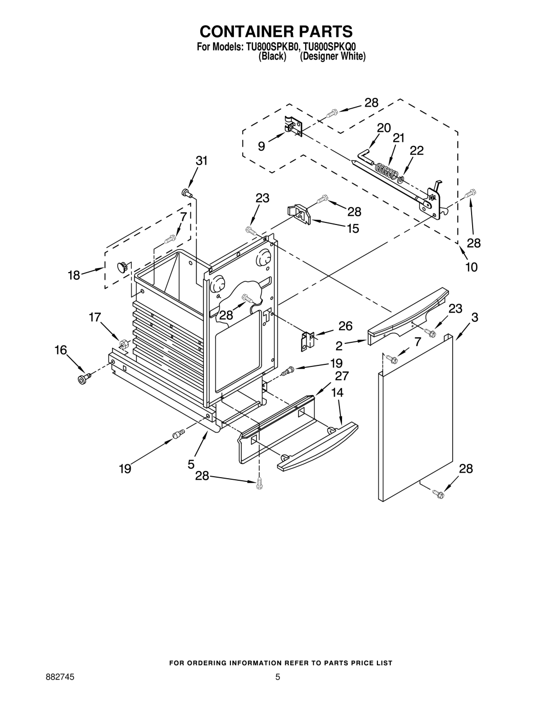 Whirlpool TU800SPKQ0, TU800SPKB0 manual Container Parts 