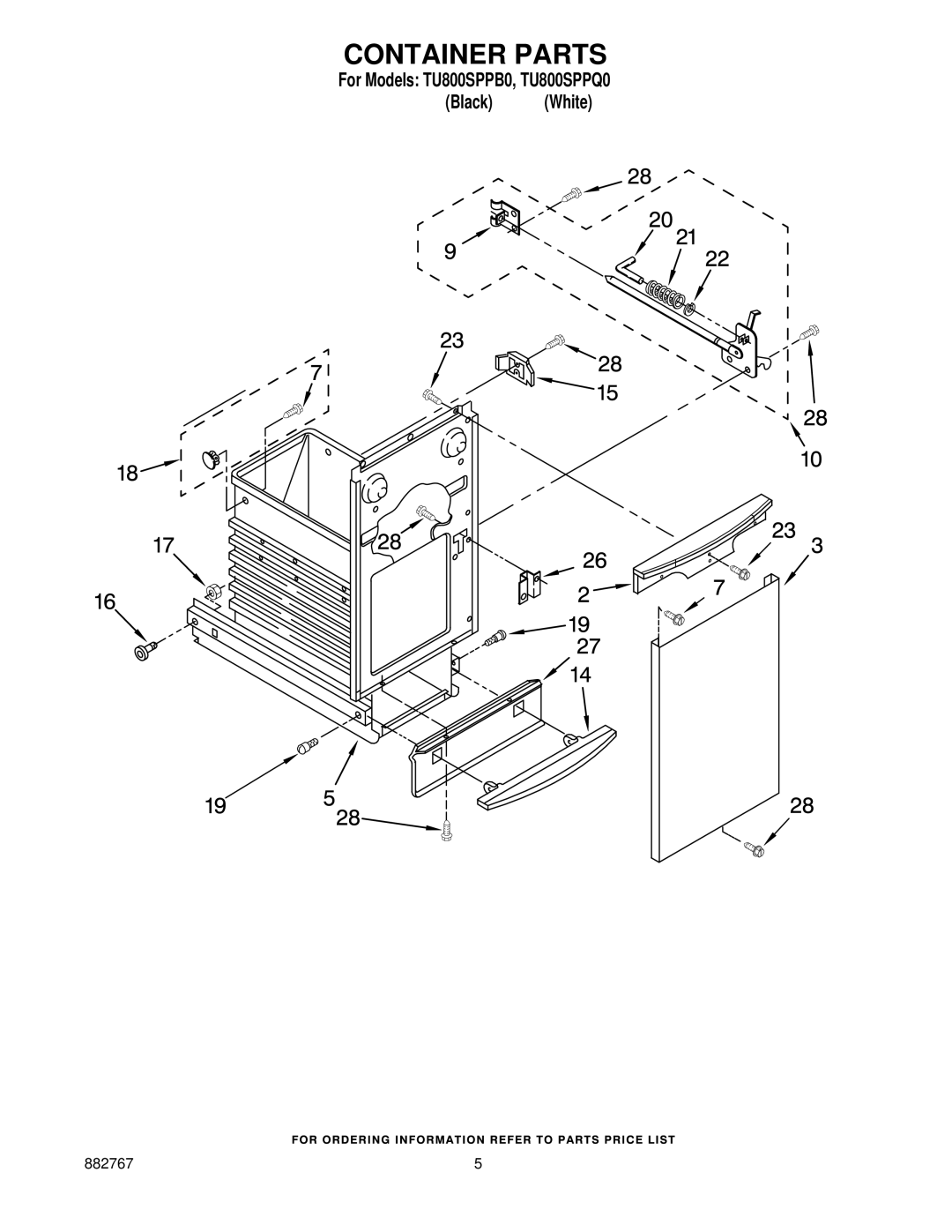 Whirlpool TU800SPPQ0, TU800SPPB0 manual Container Parts 