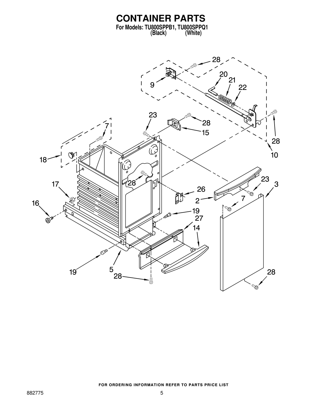 Whirlpool TU800SPPQ1, TU800SPPB1 manual Container Parts 