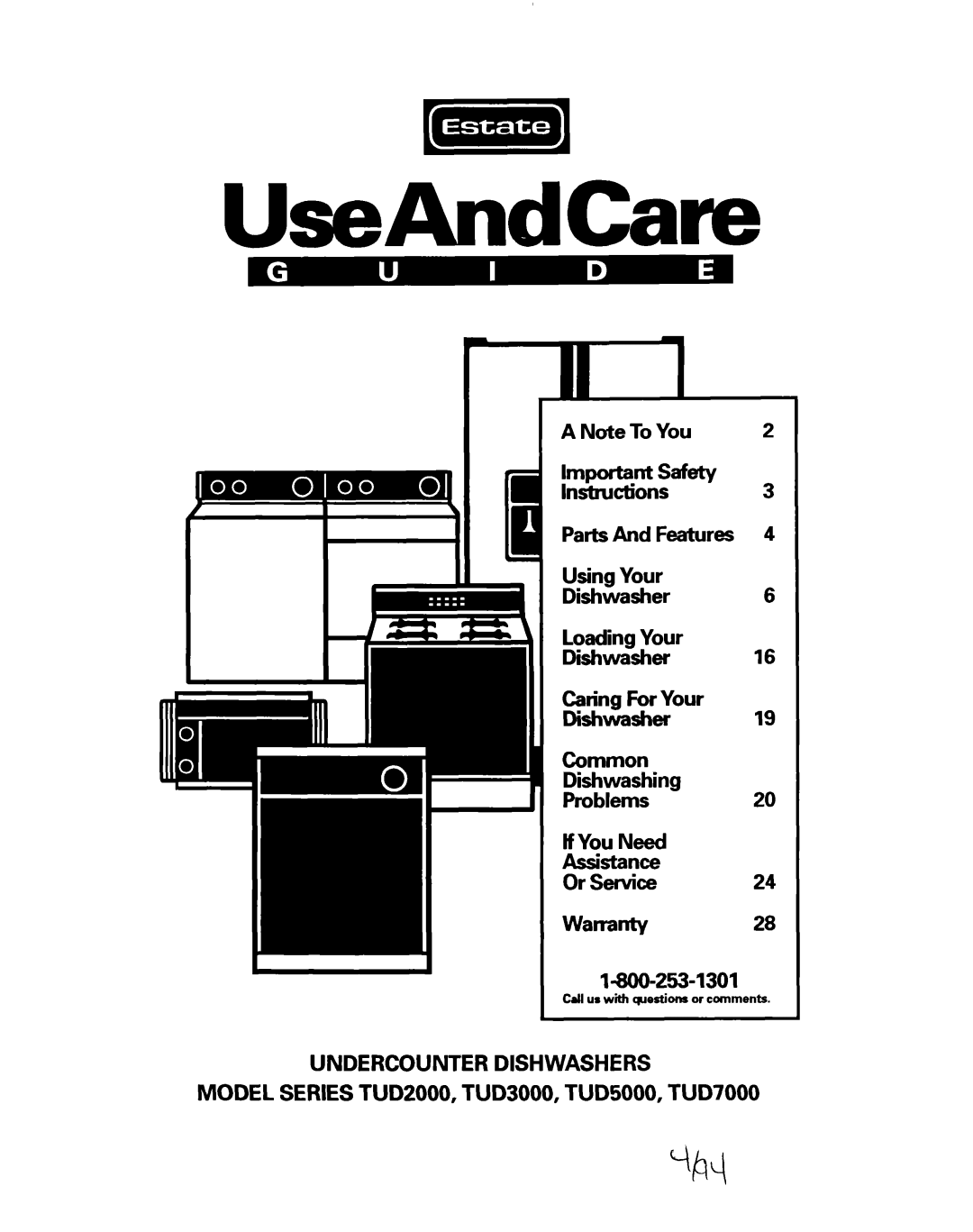 Whirlpool TUD3000, TUD7000, TUD5000, TUD2000 warranty UseAndCare 