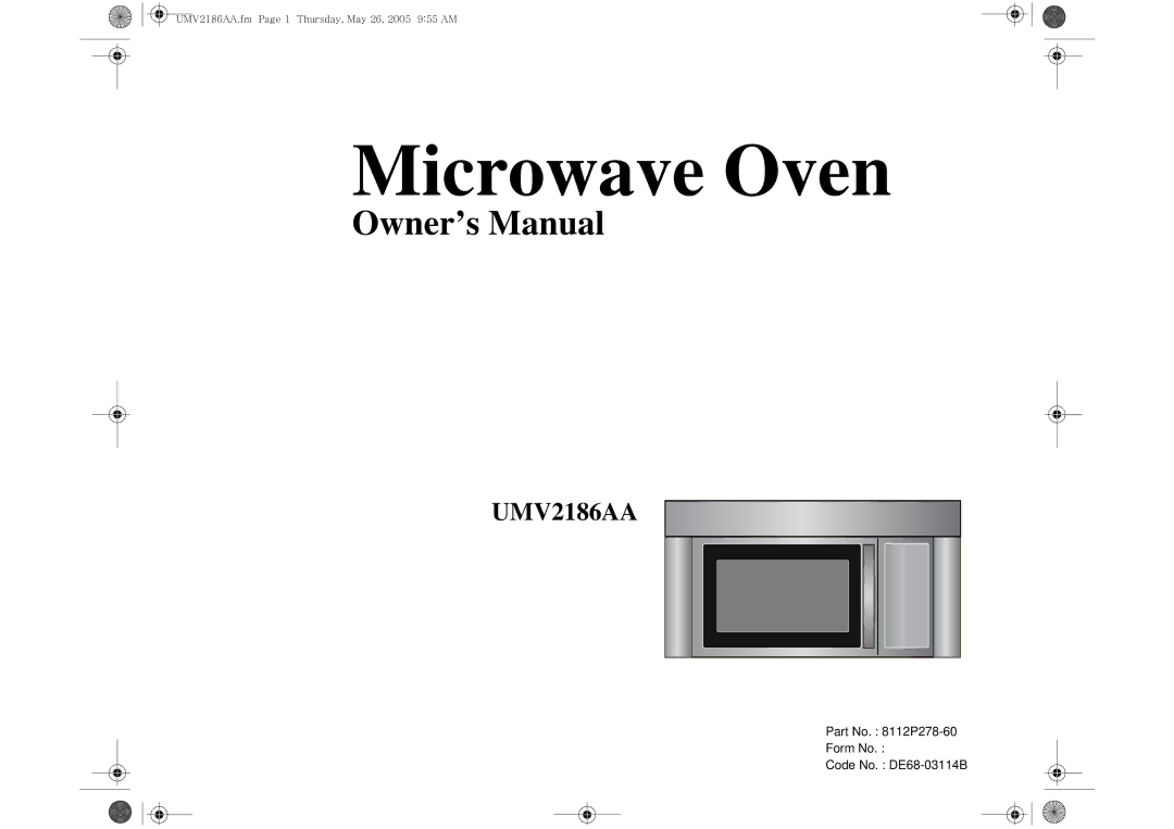 Whirlpool UMV2186AA owner manual Microwave Oven 