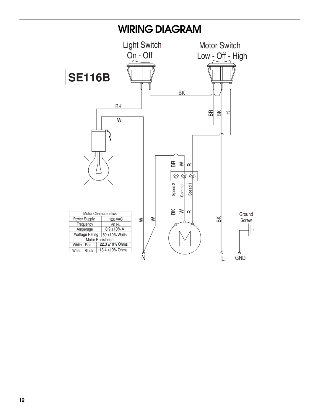 Whirlpool UXT2036AY, UXT2030AY, LI3Z2A, W10400320B installation instructions SE116B, Wiring Diagram 