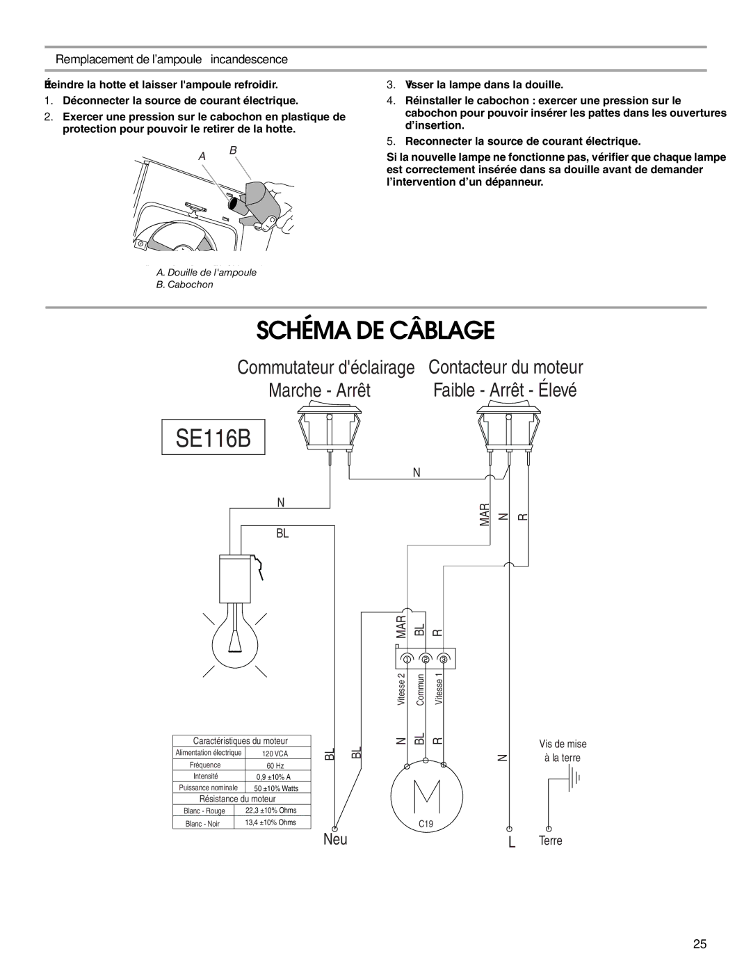 Whirlpool UXT2030AY, UXT2036AY, LI3Z2A, W10400320B Schéma DE Câblage, Remplacement de lampoule à incandescence 