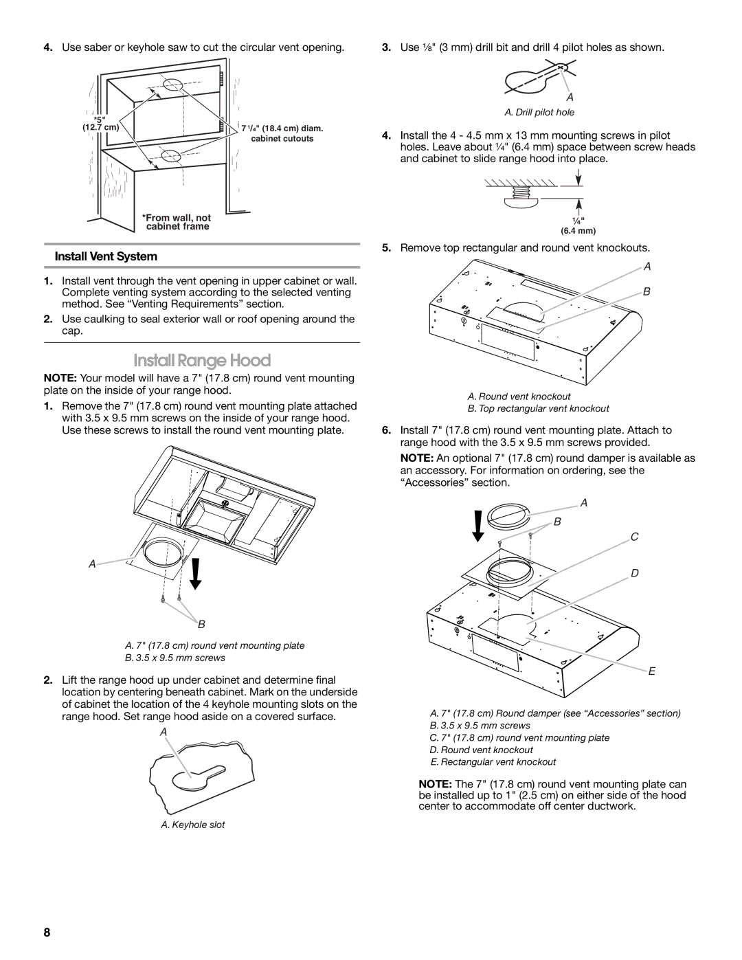 Whirlpool UXT2036AY, UXT2030AY, LI3Z2A, W10400320B installation instructions Install Range Hood, Install Vent System 