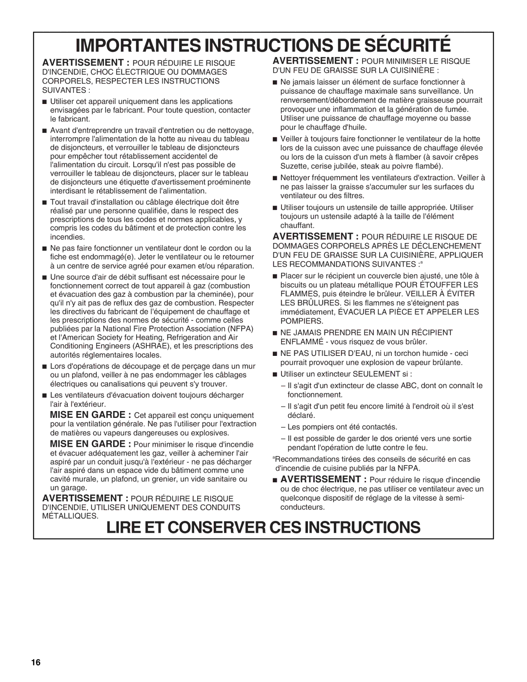 Whirlpool UXT3036AY, UXT3030AY, LI3Z3A, W10400321B installation instructions Importantes Instructions DE Sécurité 