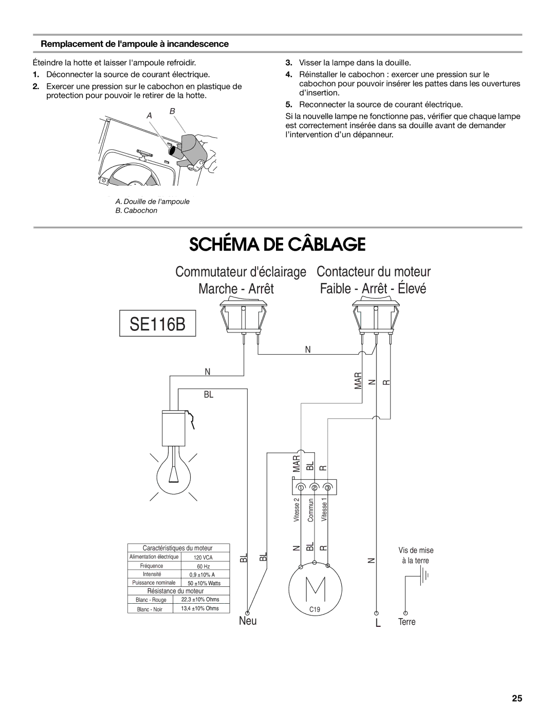 Whirlpool UXT3030AY, UXT3036AY, LI3Z3A, W10400321B Schéma DE Câblage, Remplacement de lampoule à incandescence 