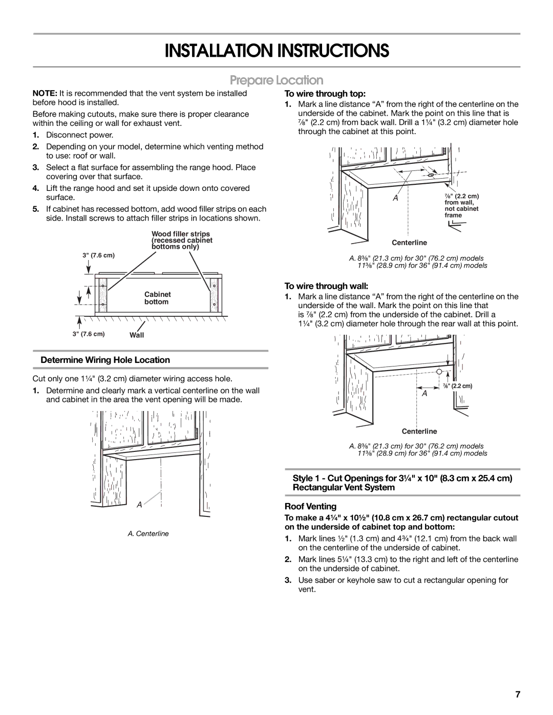 Whirlpool W10400321B, UXT3036AY Installation Instructions, Prepare Location, To wire through top, To wire through wall 