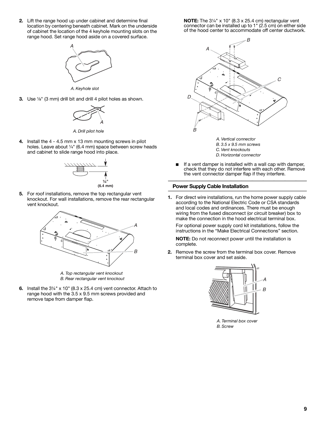 Whirlpool UXT3030AY, UXT3036AY, LI3Z3A, W10400321B installation instructions Power Supply Cable Installation 